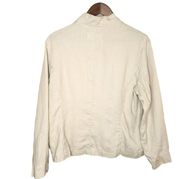 Deroo 100% Linen Khaki Button Up Utility Jacket Blazer Tan Long Sleeve Pockets M - Picture 5 of 10